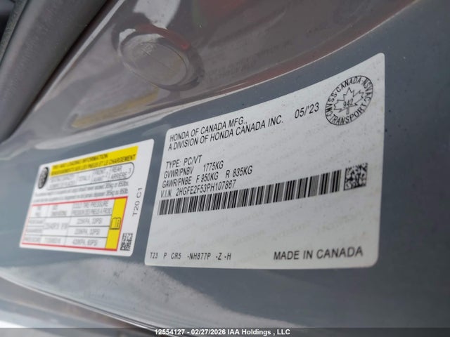 Aukcja sprzedaży 2023 Honda Civic Sport/sport-b, vin: 2HGFE2F53PH107867, numer aukcji: 12554127