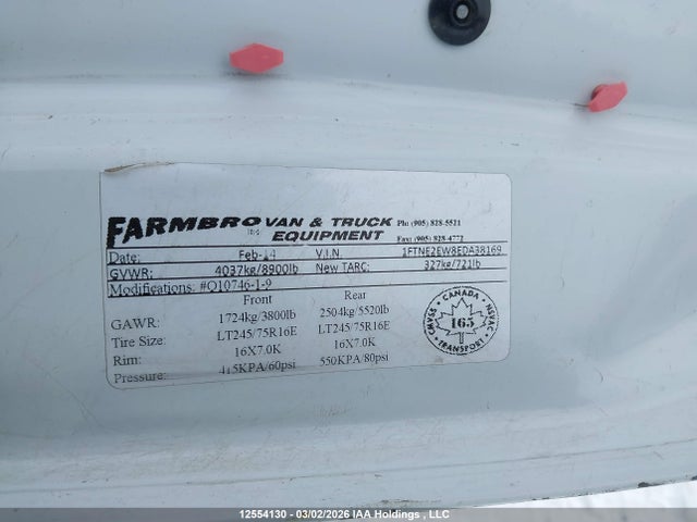12554130 :رقم المزاد ، 1FTNE2EW8EDA38169 vin ، 2014 Ford E-250 Commercial مزاد بيع