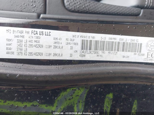 1C4RJFDJ3KC758961 Jeep Grand Cherokee Srt