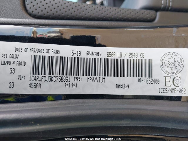 1C4RJFDJ3KC758961 Jeep Grand Cherokee Srt