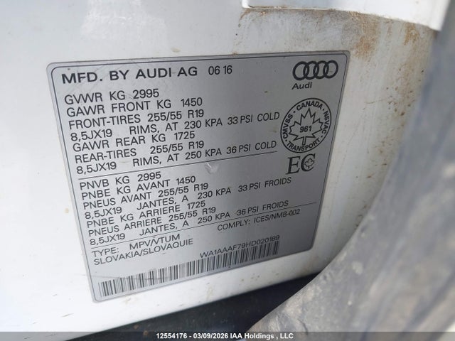 Aukcja sprzedaży 2017 Audi Q7 3.0t Komfort, vin: WA1AAAF79HD020189, numer aukcji: 12554176