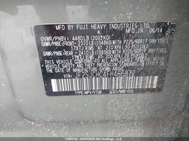 2015 Subaru Forester 2.5i Limited მანქანა იყიდება აუქციონზე, vin: JF2SJCHC4FH466872, აუქციონის ნომერი: 12554184