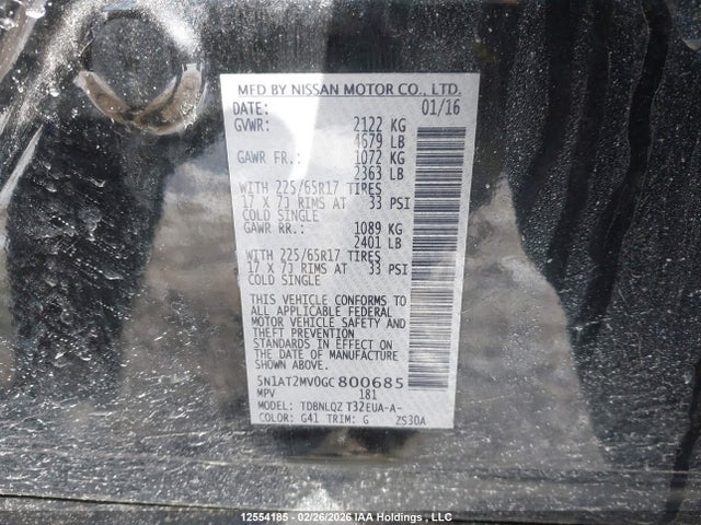 5N1AT2MV0GC800685 Nissan ROGUE SV