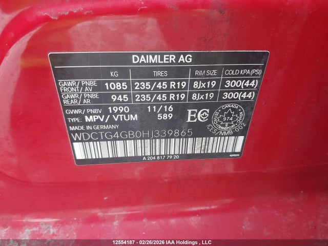 WDCTG4GB0HJ339865 Mercedes-Benz Gla 250 4matic