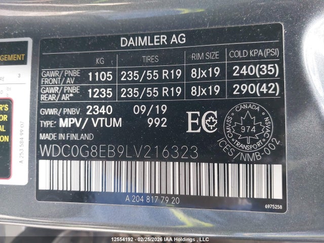 2020 Mercedes-benz Glc 300 4matic მანქანა იყიდება აუქციონზე, vin: WDC0G8EB9LV216323, აუქციონის ნომერი: 12554192