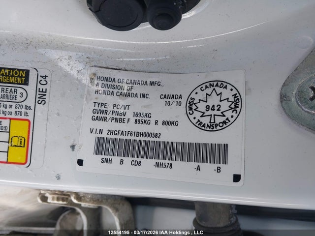 Продажа на аукционе авто 2011 Honda Civic Se, vin: 2HGFA1F61BH000582, номер лота: 12554195