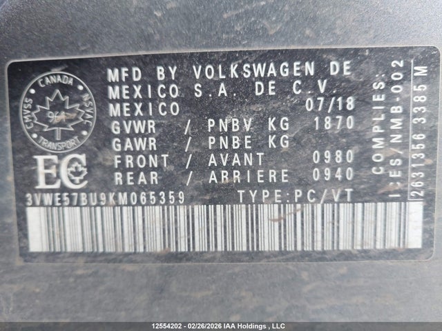 3VWE57BU9KM065359 Volkswagen Jetta