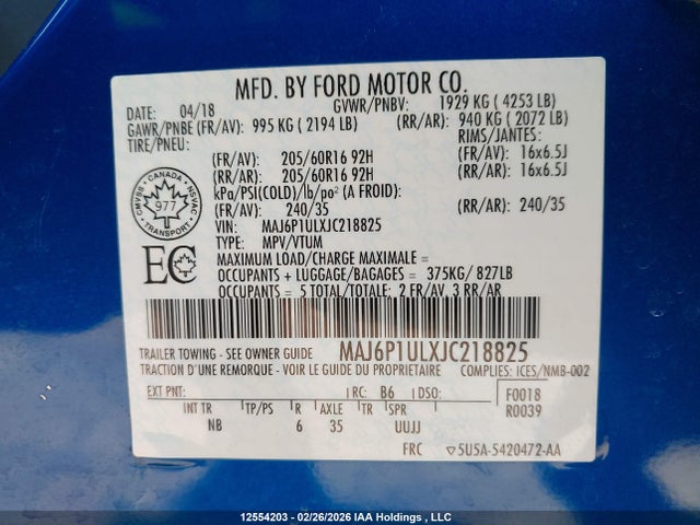 MAJ6P1ULXJC218825 Ford Ecosport Se