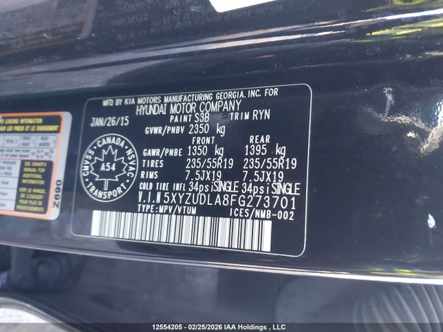 5XYZUDLA8FG273701 Hyundai Santa Fe Sport 2.0t Limited