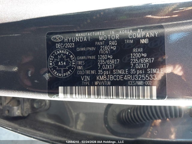 2024 Hyundai Tucson Preferred Awd მანქანა იყიდება აუქციონზე, vin: KM8JBCDE4RU325533, აუქციონის ნომერი: 12554210