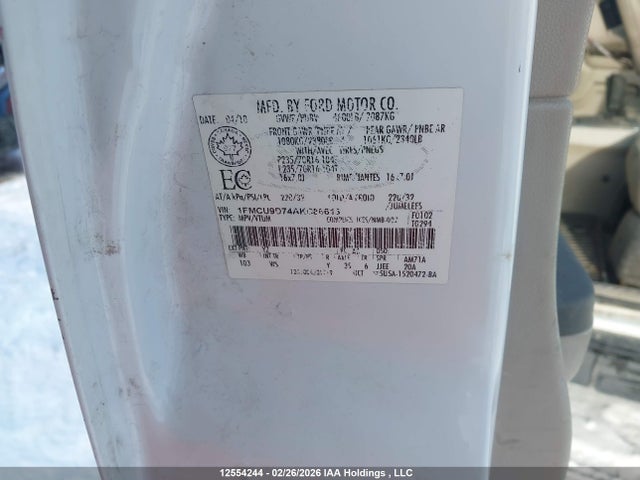 12554244 :رقم المزاد ، 1FMCU9D74AKC86613 vin ، 2010 Ford Escape Xlt مزاد بيع