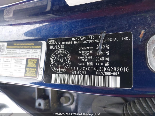 12554247 :رقم المزاد ، 5XXGT4L31KG282010 vin ، 2019 Kia Optima Lx/s مزاد بيع