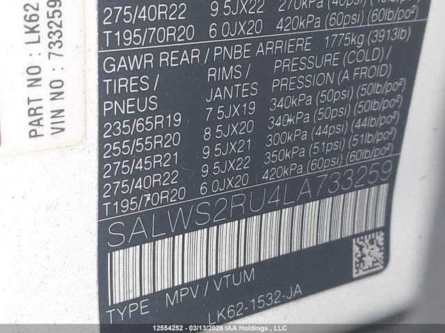 SALWS2RU4LA733259 Land Rover Range Rover Sport Hst Mhev