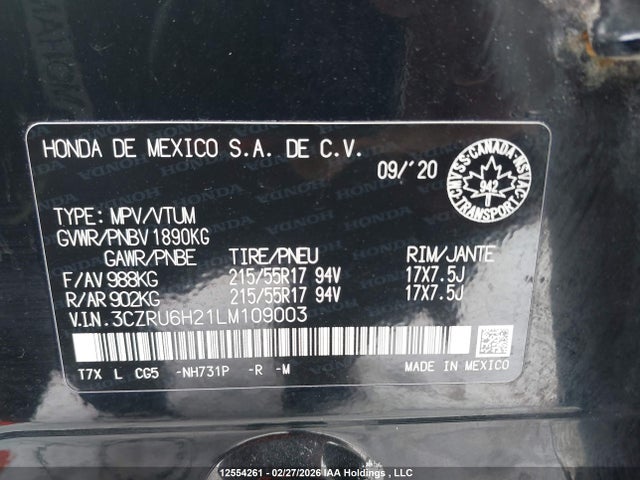 3CZRU6H21LM109003 Honda HR-V SPORT