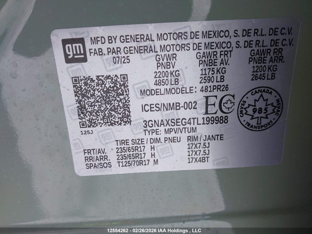 Aukcja sprzedaży 2026 Chevrolet Equinox Activ Awd, vin: 3GNAXSEG4TL199988, numer aukcji: 12554262
