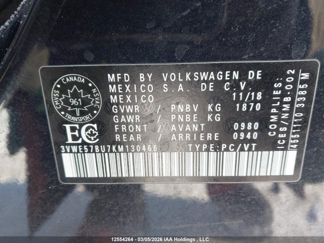 Aukcja sprzedaży 2019 Volkswagen Jetta 1.4 Tsi Highline, vin: 3VWE57BU7KM130466, numer aukcji: 12554264