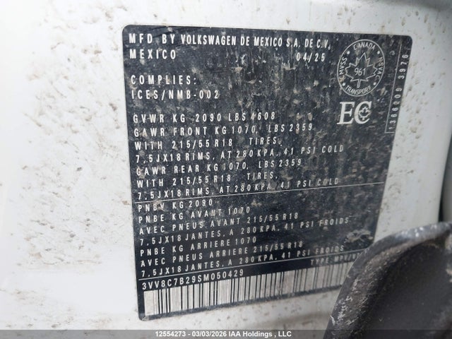 12554273 :رقم المزاد ، 3VV8C7B29SM050429 vin ، 2025 Volkswagen Taos مزاد بيع
