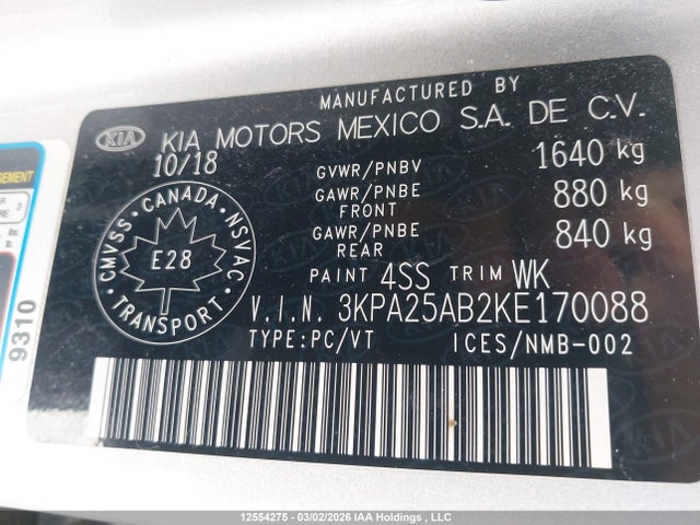 3KPA25AB2KE170088 KIA Rio Lx/lx+
