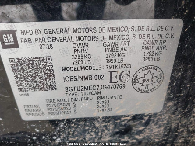 Aukcja sprzedaży 2018 Gmc Sierra 1500 Sle, vin: 3GTU2MEC7JG470769, numer aukcji: 12554285