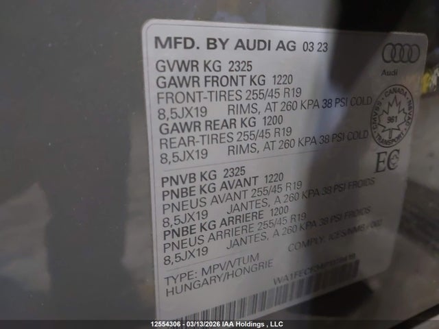 2023 Audi Q3 Technik 45 მანქანა იყიდება აუქციონზე, vin: WA1FECF34P1118419, აუქციონის ნომერი: 12554306