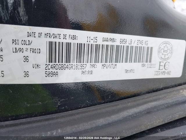 12554314 :رقم المزاد ، 2C4RDGBG4GR181957 vin ، 2016 Dodge Grand Caravan Se/sxt مزاد بيع