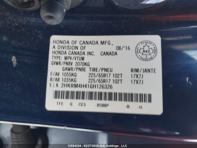2HKRM4H41GH126326 Honda CR-V