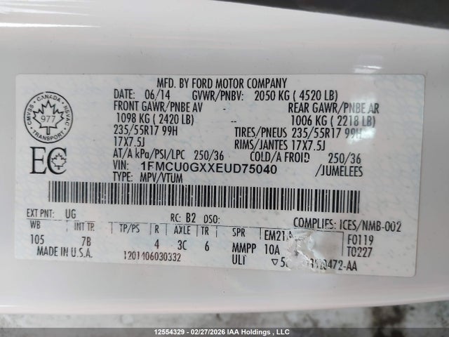 1FMCU0GXXEUD75040 Ford Escape