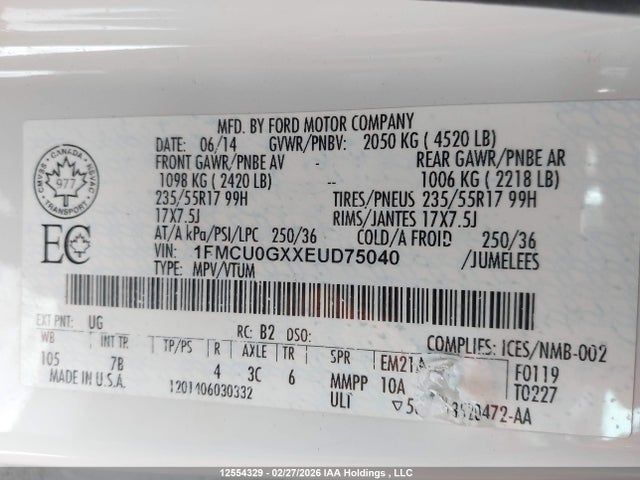1FMCU0GXXEUD75040 Ford Escape
