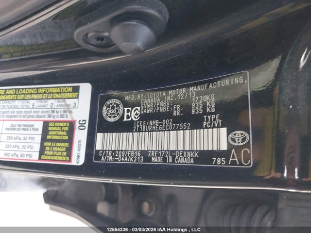 2014 Toyota Corolla Le მანქანა იყიდება აუქციონზე, vin: 2T1BURHE6EC077552, აუქციონის ნომერი: 12554336
