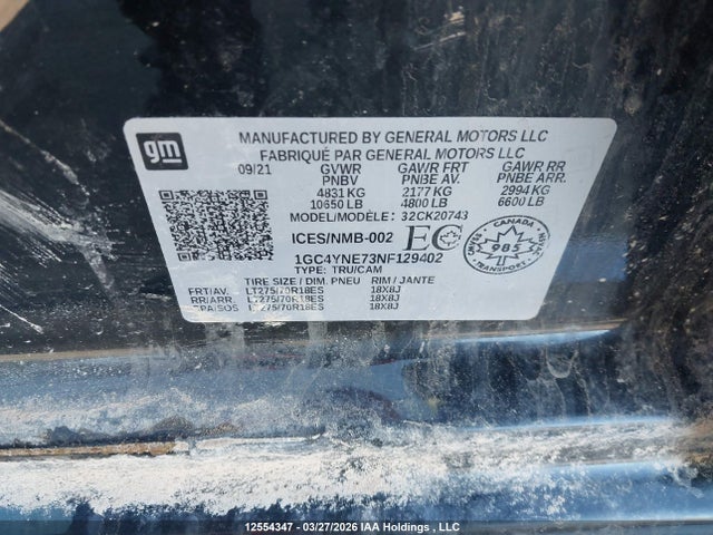 12554347 :رقم المزاد ، 1GC4YNE73NF129402 vin ، 2022 Chevrolet Silverado K2500 Heavy Duty Lt مزاد بيع