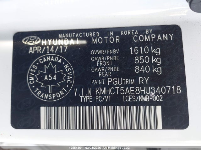 Продаж на аукціоні авто 2017 Hyundai Accent Se, vin: KMHCT5AE8HU340718, номер лоту: 12554361