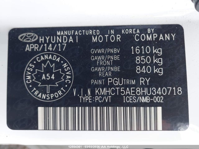 Продаж на аукціоні авто 2017 Hyundai Accent Se, vin: KMHCT5AE8HU340718, номер лоту: 12554361