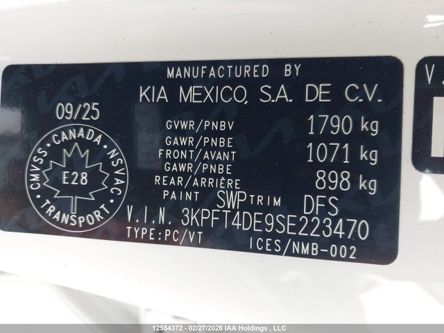 Продаж на аукціоні авто 2025 Kia K4 Lx, vin: 3KPFT4DE9SE223470, номер лоту: 12554372