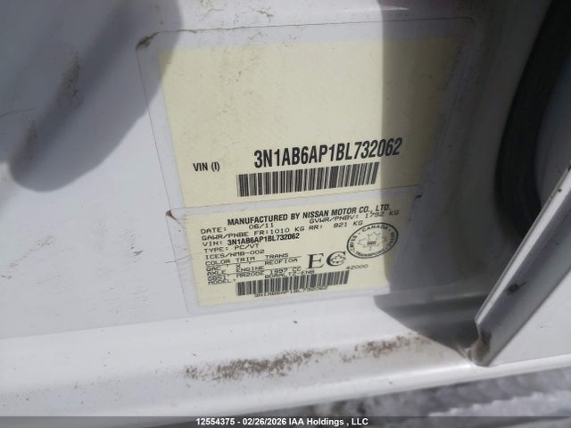 Продаж на аукціоні авто 2011 Nissan Sentra 2.0/2.0s/sr/2.0sl, vin: 3N1AB6AP1BL732062, номер лоту: 12554375