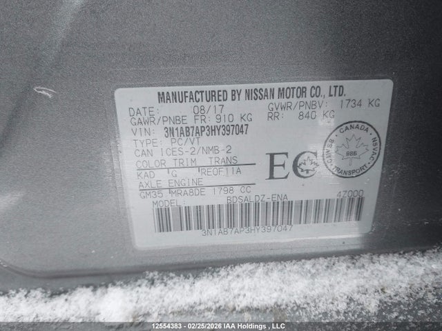 3N1AB7AP3HY397047 Nissan Sentra 1.8 S/1.8 Sl/1.8 Sv