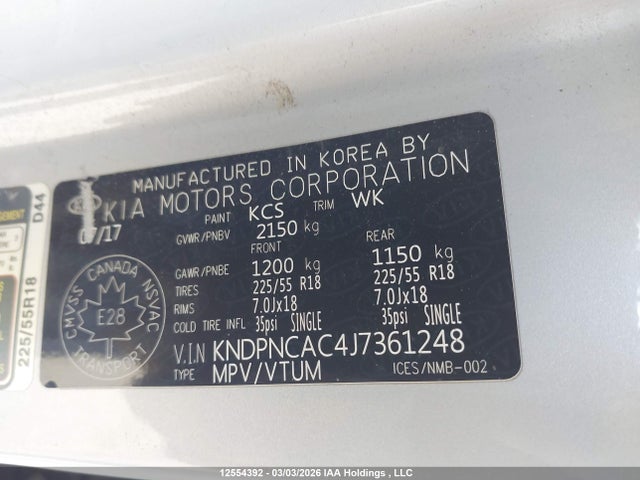 KNDPNCAC4J7361248 KIA Sportage Ex/ex Premium/ex Tech