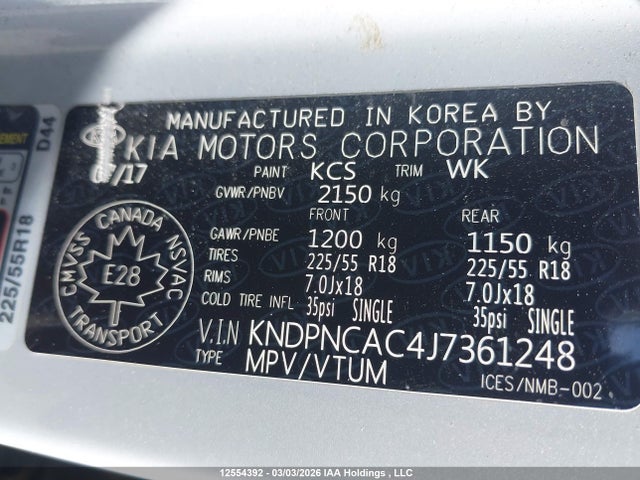 KNDPNCAC4J7361248 KIA Sportage Ex/ex Premium/ex Tech