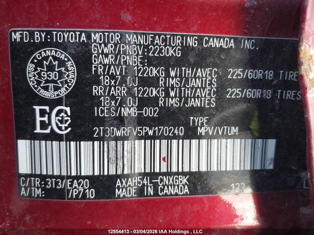 Aukcja sprzedaży 2023 Toyota Rav4 Limited, vin: 2T3DWRFV5PW170240, numer aukcji: 12554413
