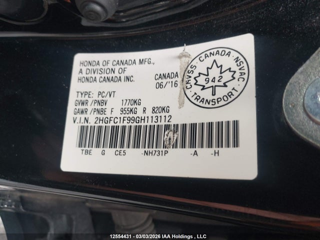 2HGFC1F99GH113112 Honda Civic Touring