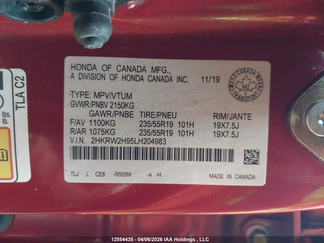 2HKRW2H95LH204983 Honda Cr-v Touring