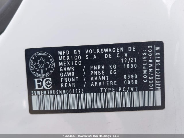 3VWEM7BU9NM001328 Volkswagen Jetta Comfortline