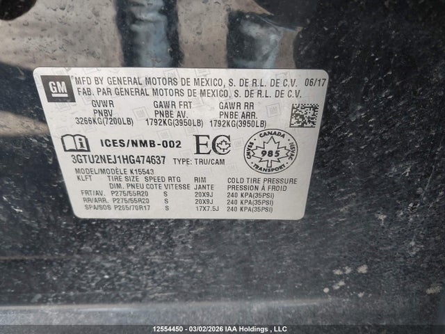 3GTU2NEJ1HG474637 GMC Sierra 1500 Slt