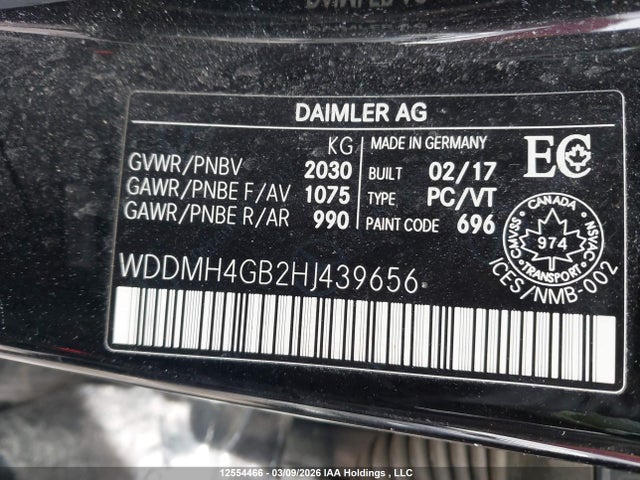 WDDMH4GB2HJ439656 Mercedes-Benz B 250 4matic Sports Tourer