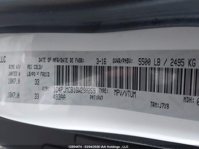 Продажа на аукционе авто 2016 Jeep Cherokee, vin: 1C4PJMCB1GW290269, номер лота: 12554474