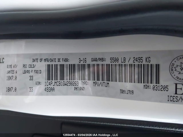 Продажа на аукционе авто 2016 Jeep Cherokee, vin: 1C4PJMCB1GW290269, номер лота: 12554474