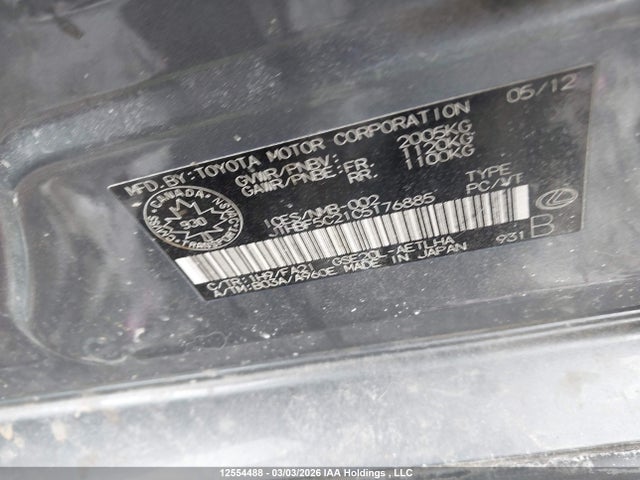 12554488 :رقم المزاد ، JTHBF5C21C5176885 vin ، 2012 Lexus Is 250 مزاد بيع