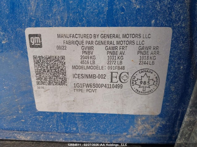 1G1FW6S00P4110499 Chevrolet Bolt Ev 1lt