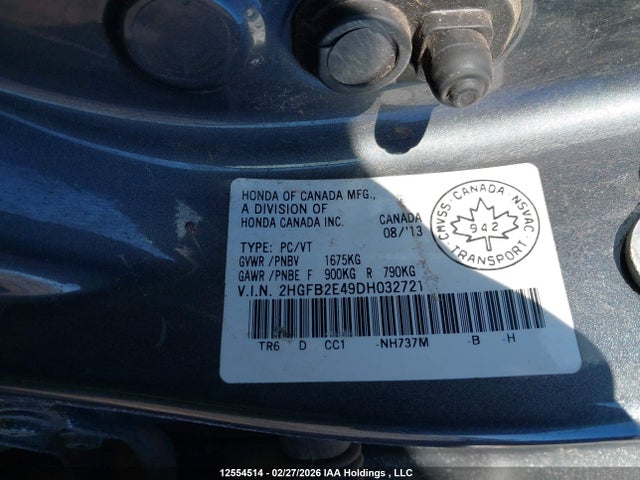 Aukcja sprzedaży 2013 Honda Civic Lx, vin: 2HGFB2E49DH032721, numer aukcji: 12554514