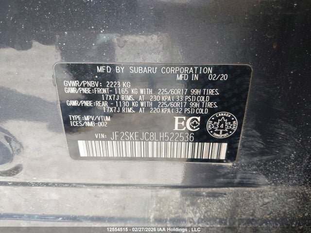 JF2SKEJC8LH522536 Subaru Forester Touring