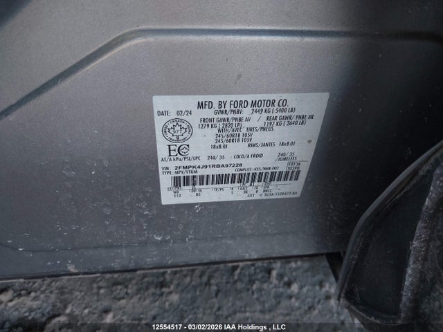 12554517 :رقم المزاد ، 2FMPK4J91RBA97228 vin ، 2024 Ford Edge Sel مزاد بيع